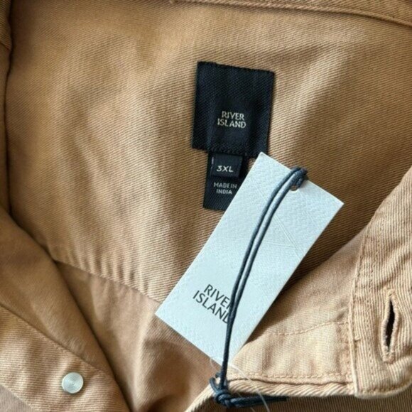 River Island Mens Size 3XL Dyed Twill Shirt in Stone Shacket NWT - Picture 6 of 8